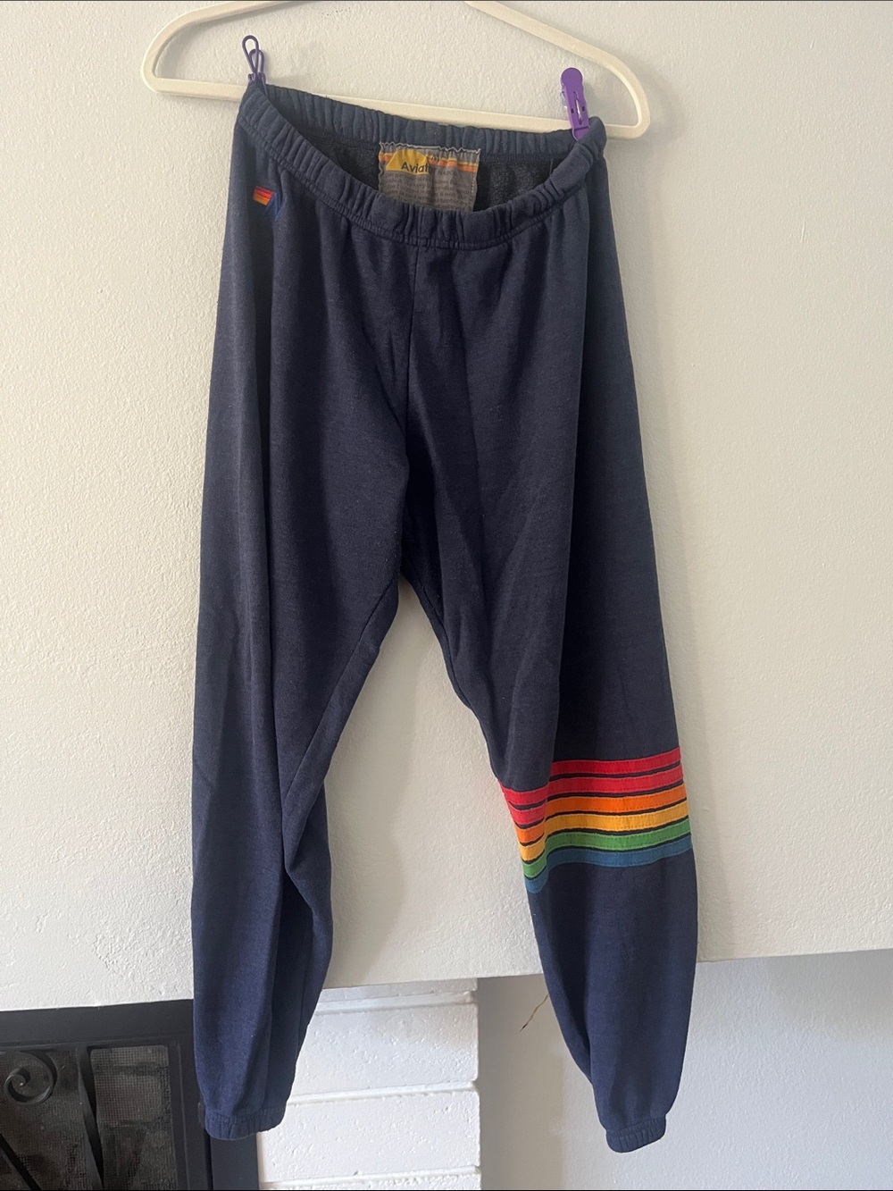 Aviator Nation Navy Track Joggers with Rainbow Stripe